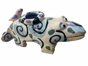 Dana Simson Kitsch Pottery Lizard With Bird Candle Holder Signed Vintage - Picture 1 of 21