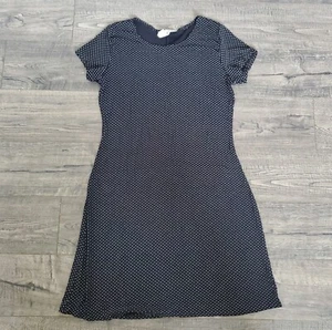 Vintage Esse Midi Dress Womens Medium Made In USA Es.se Black Polka-dot Stretch - Picture 1 of 7