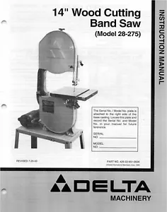 Delta 28-275 14" Band Saw Instructions Manual - Picture 1 of 1