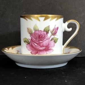 Hackefors Large Pink Rose and Gold Lightening Bolt Trim Demitasse Set Sweden - Picture 1 of 7