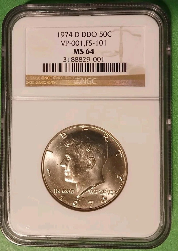 Medio dólar 1974-D ERROR DDO KENNEDY VP-001 FS-101 NGC MS 64 • ¡Prueba como! Foto 1 de 4