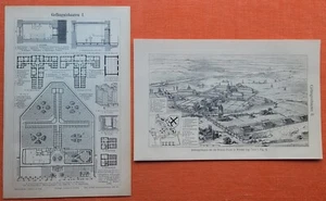 Gefängnisbauten I + II Posen Polen Berlin Holzstich von 1898 - Bild 1 von 1