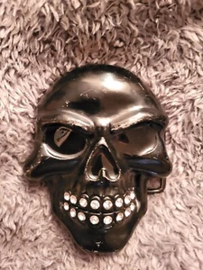 Bling Bling gefälschter Diamant schwarz Totenkopf austauschbare Gürtelschnalle (Gürtel nicht enthalten) - Bild 1 von 7