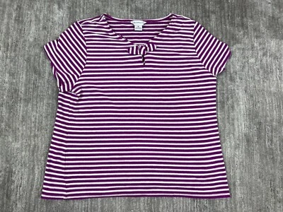 Liz Claiborne Top Womens Extra Large Pink White Striped Bow Round Neck - Image 1 of 4