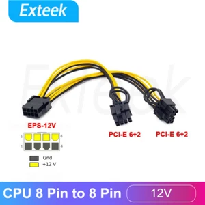 CPU 8 Pin Female to Dual 8 Pin (6 + 2) PCIE Male Power Splitter Adaptor Cable - Picture 1 of 7