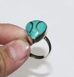 Tibetan Turquoise Handmade Gemstone Neapli Ring Jewelry Ring Free Size - Picture 1 of 5