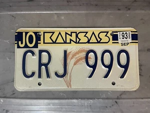 KANSAS NUMMERNSCHILD DREIFACH NUMMER JO JOHNSON COUNTY CRJ 999 SEPTEMBER 1993 - Bild 1 von 1