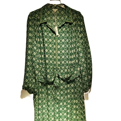 MAX STUDIO WOMAN Shirt Dress  3X  Green Geo Print  Collared  Tie Waist  Midi NWT - Image 1 of 4