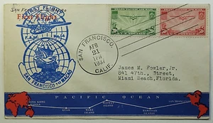 1937 First Flight San Francisco to Macao China Trans-Pacific Route SC #C21 & C22 - Picture 1 of 2