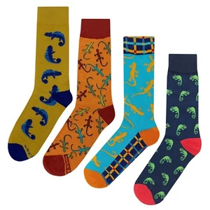NWT Lizard Dress Socks 4 Pack Novelty Men 8-12 Crazy Fun Sockfly - Picture 1 of 6