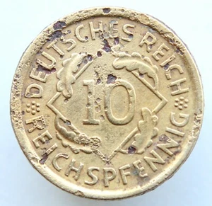 1936 D Germany 10 Reichspfennig Ten Pfennig German 1/10 Mark Coin - Picture 1 of 2