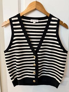 J. Crew Emilie Striped V-Neck Sweater Knit Vest with Gold Buttons Size Medium - Picture 1 of 6