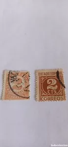 LOTE DE 2 SELLOS / DE 2 CENTIMOS / DEL ESTADO ESPAÑOL - 1940 / ERROR DE CORTE - Imagen 1 de 2