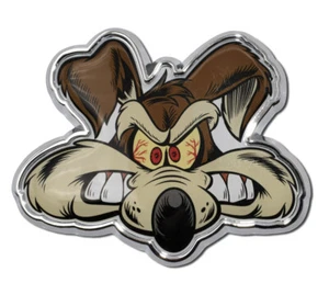 Wile E. Coyote Looney Tunes 3.5" x 2.85" Chrome Metal Auto Emblem - Bild 1 von 3