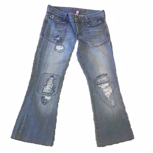 Pantalones de mezclilla ABERCROMBIE AND FITCH retro desgastados retazos acampanados para mujer talla 8 - Imagen 1 de 14