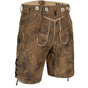 PAULGOS Herren Trachten Lederhose + Träger Echtes Leder, Kurz 3 Farben HK3 Antik - Bild 1 von 13