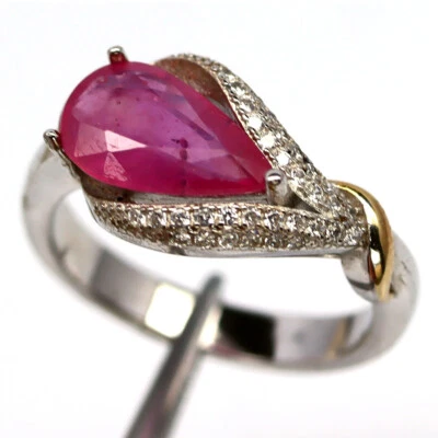 Piedras preciosas 7 x 11 mm. Anillo Joyería Rubí Rojo y Circón Blanco Plata 925 Talla 7.25 Foto 1 de 4