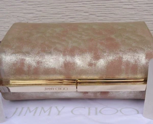 NEW $1095 Jimmy Choo Clutch Cate Metallic Gold Foiled Nude Blush Suede - Picture 1 of 10