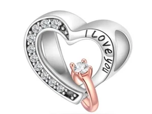 💖 Charm Anhänger Silber für Pandora Armband Herz Zirkonia Ring I love you 💖 - Bild 1 von 4