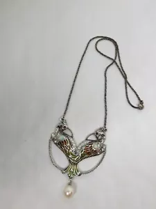 Nouveau insp Sterling silver Peacock Enamel Pendant Plique a Jour Opalite ruby - Picture 1 of 7