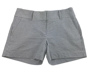 Ann Taylor Seersucker Shorts Blue White Striped 4 Inches Pockets Zip Womens 4 - Picture 1 of 10