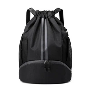 Black Drawstring Gym Bag for Men, Waterproof Drawstring Backpack for Women, S... - Picture 1 of 7