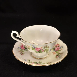Royal Albert Cup & Saucer Moss Rose Fluted Pink w/Gold 1951-1960's Avon Shape - Picture 1 of 19