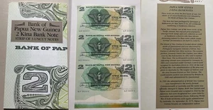 Papua New Guinea - uncut sheet of 3 notes 2 Kina 1991 UNC P. 5c - in folder - Picture 1 of 1