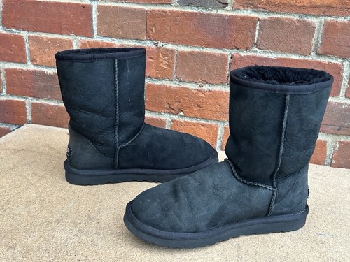 Stivali corti classici UGG donna taglia UK 6 5 neri scamosciati foderati in pelliccia