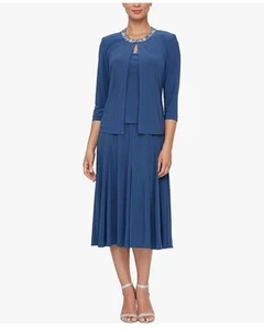 Alex Evenings Damen 2-teiliges wadenlanges Jackenkleid mit Perlenbesatz, Größe 10 - Bild 1 von 5