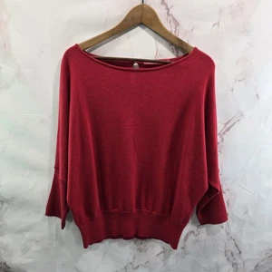 Krimson Klover Sweater Womens Large Red Batwing Dolman Keyhole Lightweight Silk - Picture 1 of 10