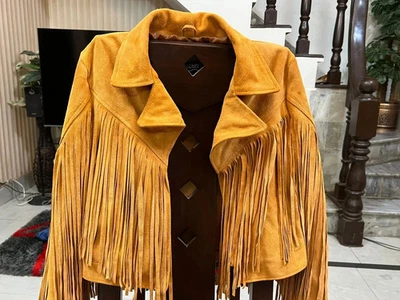 Women's Fringe Suede Leather Jacket Western Boho Cowgirl Festival Coat Jacket - Image 1 of 4