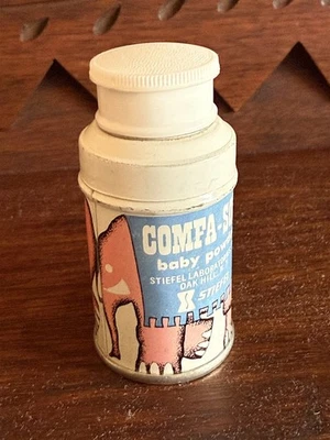 ANTIGUA PUBLICIDAD COMFA-SORB BEBÉ POLVO MINI MUESTRA TALCO LATA STEIFEL LAB NY Foto 1 de 4