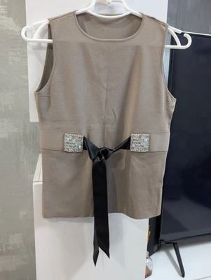 Blusa VALENTINO Sin Mangas Cristal Cinturón Beige Top Camisa Tanque Chaleco Chaleco M L Foto 1 de 4