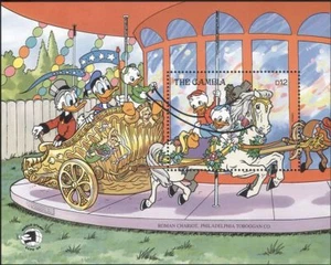 Gambia 1989 Disney/Donald/Feria/Carrusel/Caballos/StampEx/Dibujos animados 1v m/s (b6724m) - Imagen 1 de 1