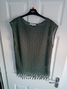 "NEXT" LADIES-LACE/TUNIC STYLE OVERSIZED BLOUSE WITH FRINGE DETAIL VGC (SIZE 10) - Picture 1 of 12