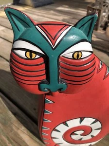 Vintage Primitive Holz Katze Holzschnitzerei Naive American Folk Pop Art Skulptur - Bild 1 von 10