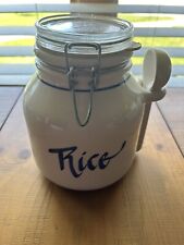 Clay Designs Vintage White and Blue Ceramic Canister mason jar with Lid