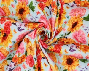 Sky Blue Floral Sunflower Cord / Corduroy Fabric -BY THE METER - 57"/144cm Wide - Picture 1 of 5