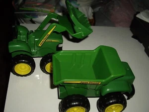 EUC 2 Tomy John Deere Plastic Vehicles Front Loader & Dump Truck Sandbox Toys - Picture 1 of 10