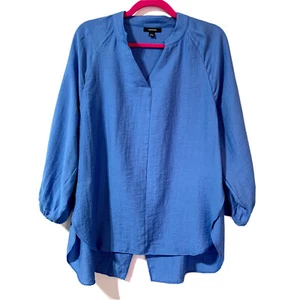 Alfani Women’s Size M Medium Blue Top Drawstring Tie Back Blouse Linen Blend - Picture 1 of 9