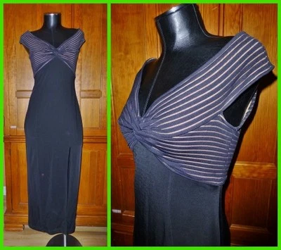 Maxi VESTIDO TADASHI De Colección Años 80 Negro Vendaje Bodycon Abertura Noche Fiesta Talla M Foto 1 de 4