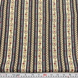 Vintage Marcus Brothers Striped Florals Cream Blue Cotton by the HALF YARD - Picture 1 of 2