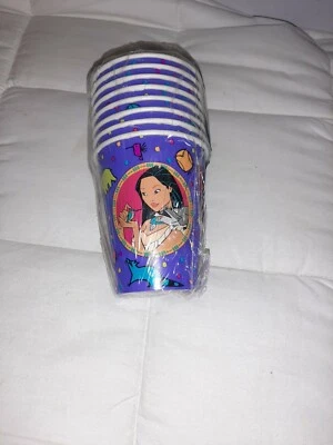 POCAHONTAS VINTAGE 1995 9oz PAPER CUPS (8) Birthday Party NEW Old Stock - Image 1 of 3