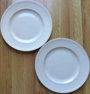 (2) WEDGWOOD Windsor Ivory 10⅞ in. DINNER PLATES (England): Embossed Ribs, Dots - Picture 1 of 18
