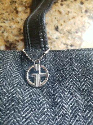 Giani Bernini Satchel Tote Purse Handbag Black Leather Black Gray Herringbone - Image 1 of 4