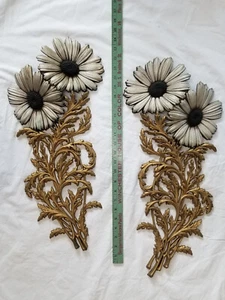 Vintage MCM Pair Burwood Products #4655 Daisy Flower Flora 24" Wall Hanging Set - Afbeelding 1 van 9