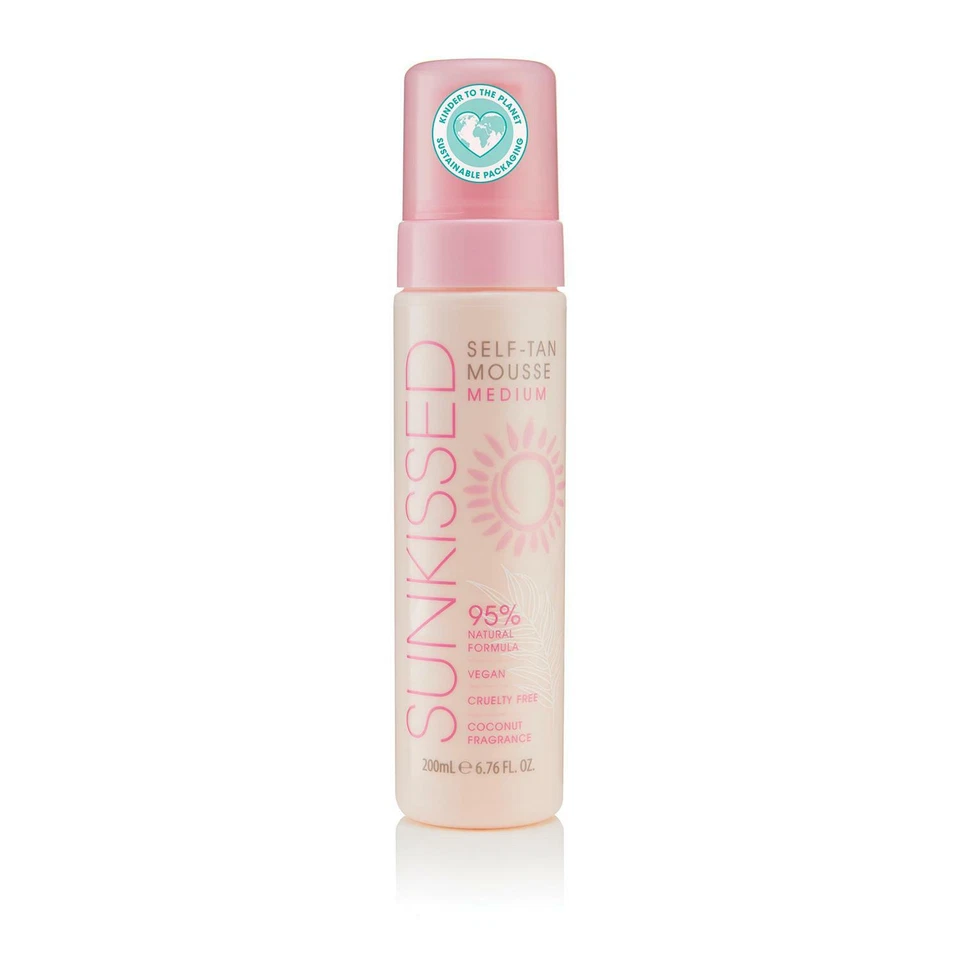 Sunkissed Self Tan Mousse Medium 200ml 95% Natural Vegan Cruelty Free Coconut