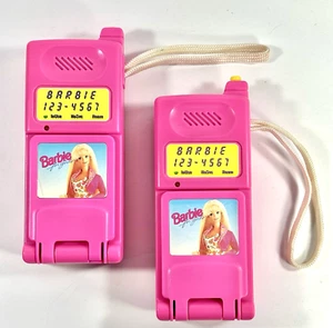 SET of 2 Vintage 1995 Barbie Super Talking Cellular Flip Phones TESTED - WORKING - Picture 1 of 19