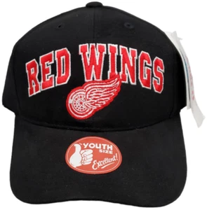 Detroit Red Wings Youth Hat Adjustable Strap Arched Stitched Logo Black - Picture 1 of 4